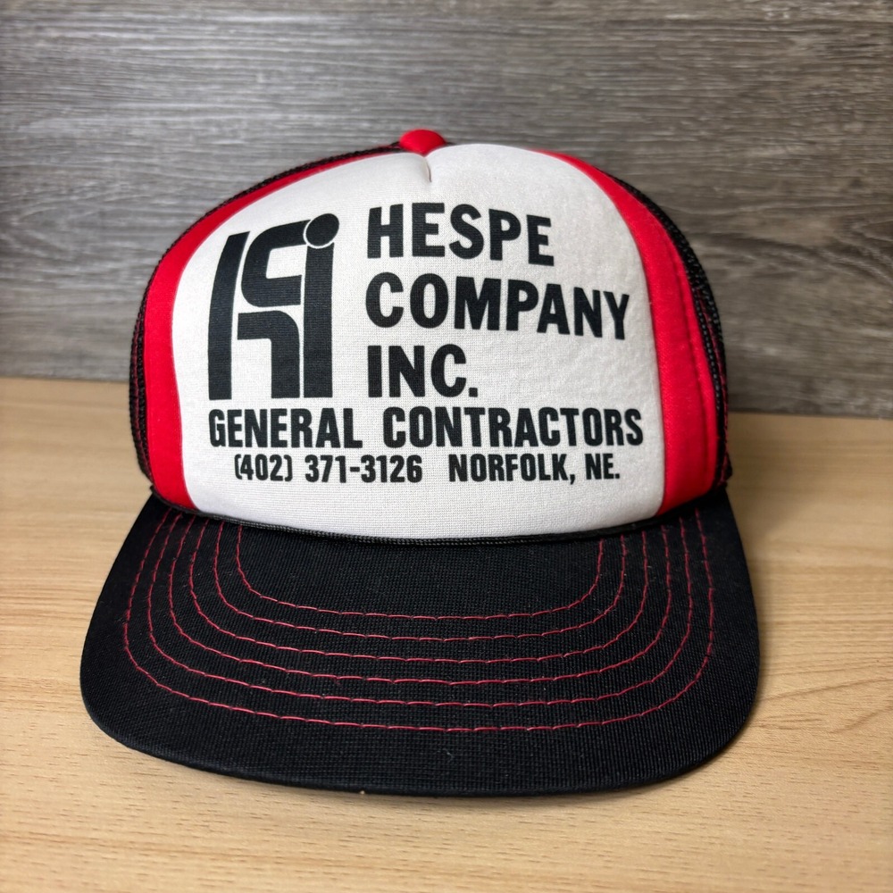 Vintage Hespe‎ Company Hat Cap Snap Back Black Red Trucker Norfolk Nebraska